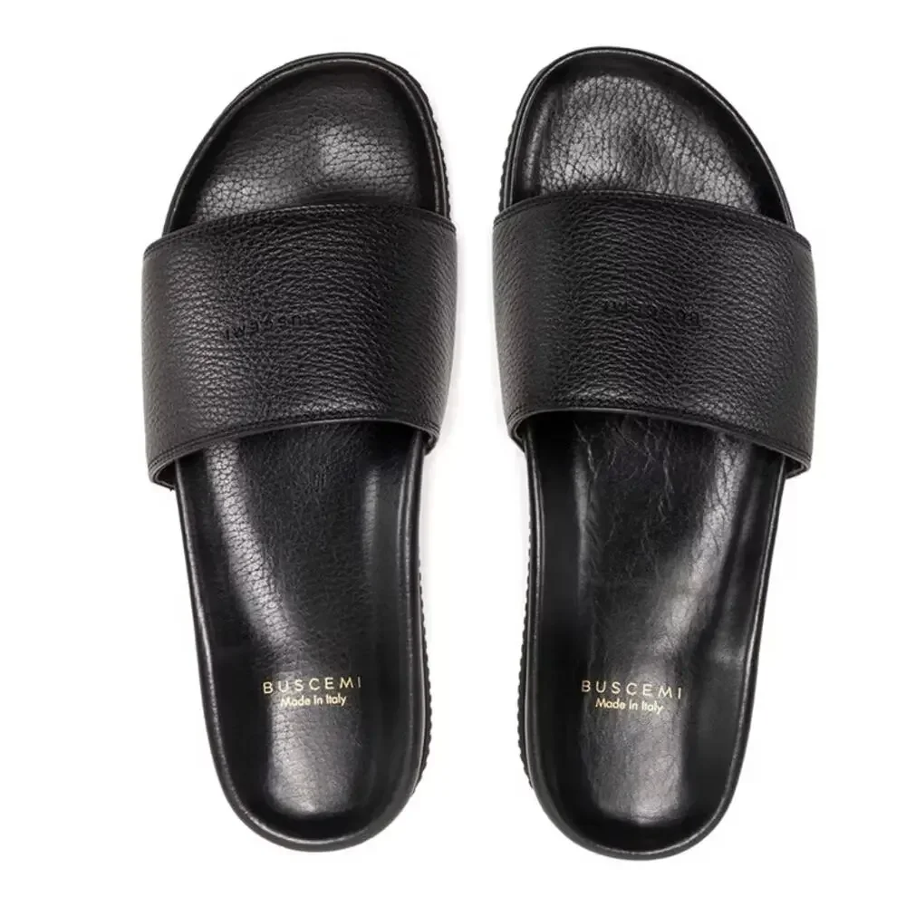 Buscemi Navy Leather Slide Sandals Vibram Sole EU 41